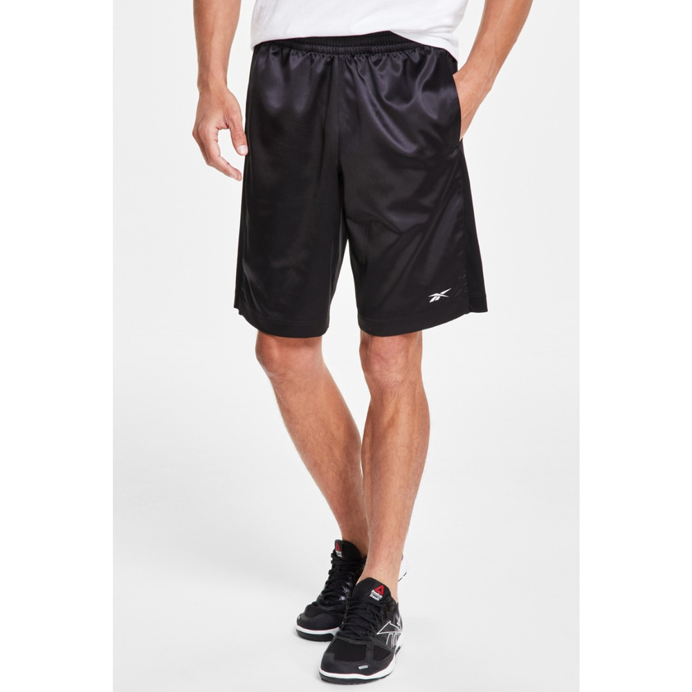 Reebok Men Regular Fit Mesh Panel Satin Basketball Shorts Black Size 2XL